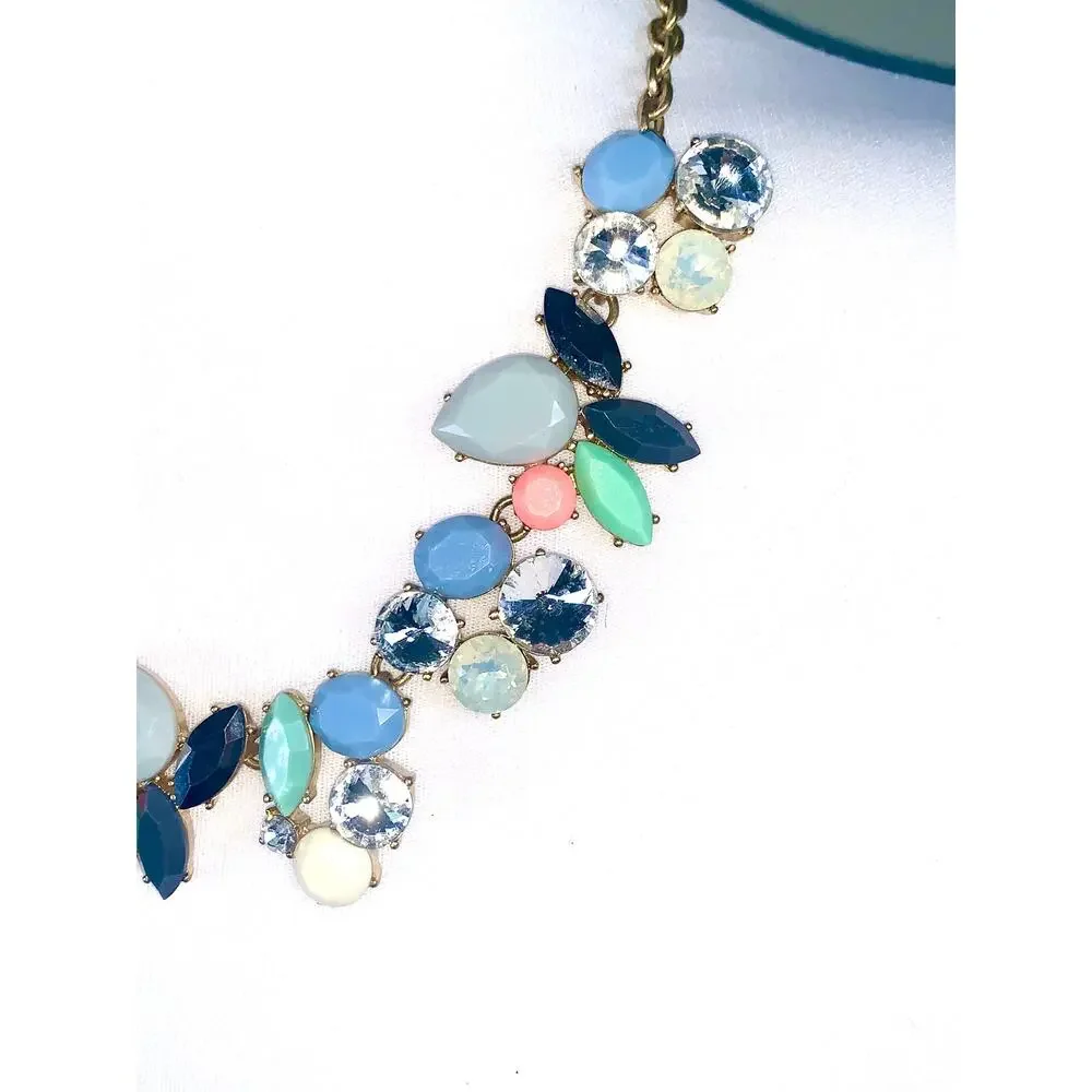 J. Crew Multicolor Pastel Crystal Cluster Party Statement Necklace EUC